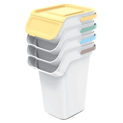 Imagen de Keden Kaddi Q Sistema de separación basura, 4 x 25 l, juego con filtro carbón activo, contenedor residuos tapa, reciclaje, cubo basura plástico (gris