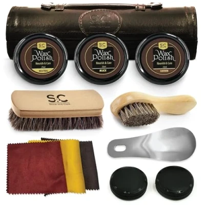 Imagen de Kit De 12 Piezas Para Cuidado Y Pulido Zapatos Stone &amp; Clark, Compacto Limpieza Con Cepillo Abrillantador Estuche Cuero PU