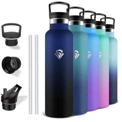 Imagen de Grsta Botella Termica, Acero Inoxidable 1 litro, sin BPA, Agua Gimnasio con Pajita, A Prueba de Fugas, Termo, Doble Aislamiento, para Cámping, Senderismo, Gimnasio, Yoga