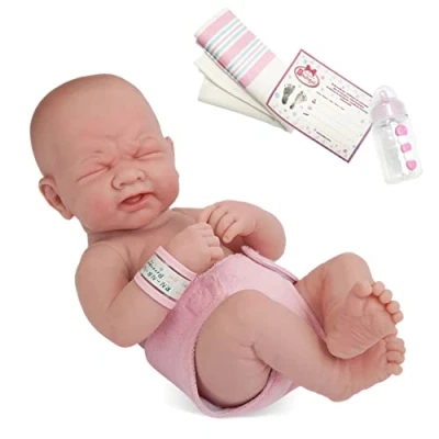 Imagen de JC Toys Muñeca La Newborn Primera lágrima recién Nacida de 36 cm, Vinilo Suave, con pañal Reutilizable y Accesorios, niña, Rosa, diseñada en España por Berenguer, +2 años