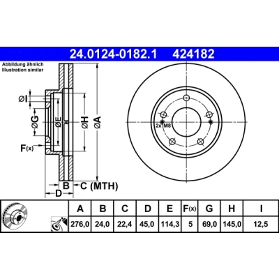 Imagen de ATE 24.0124 0182.1 Disco de freno 276,0 24,0 5 114,3 ventilado revestido MITSUBISHI: Eclipse 2, Space Wagon III, III Spyder