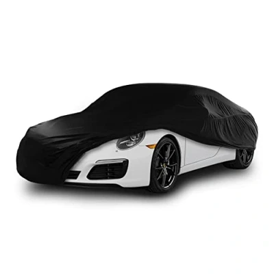 Imagen de Cosmos Funda de Coche para Uso Interior compatible con los principales Berlinas Medianas, Tejido Elástico, Transpirable y Antipolvo, Suave al Tacto, Ajuste Perfecto, Negro
