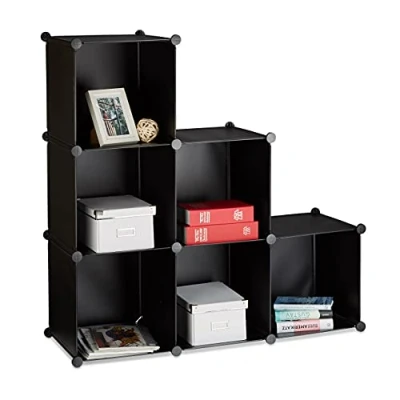 Imagen de Relaxdays 1 estantería Gradual 6 compartimientos, de Armado como ropero o Separador, Abierta, Negro