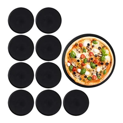 Imagen de Relaxdays Set 10 Bandejas, Redondas, Molde Horno Masa Pizzas, Antiadherentes, ∅ 32 cm, Acero al Carbono, Negro