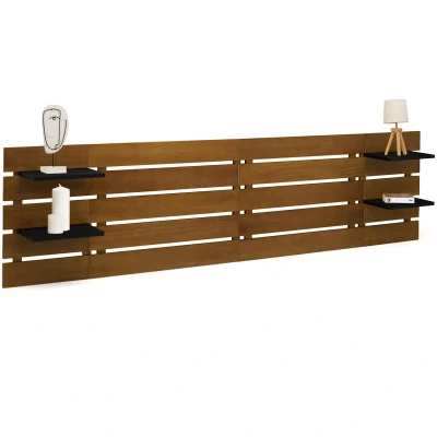 Imagen de IDMarket Cabecero de cama colgante (5 láminas anchas, Nina 240 cm, madera envejecida y estantes negros)