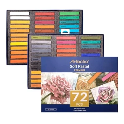 Imagen de Artecho Tiza Pastel 72 Piezas, Soft 70 Colores, Incluidos 4 Colores Fluorescentes, Blanco y Negro Extra Gratis, Ideal para Principiantes Artistas.