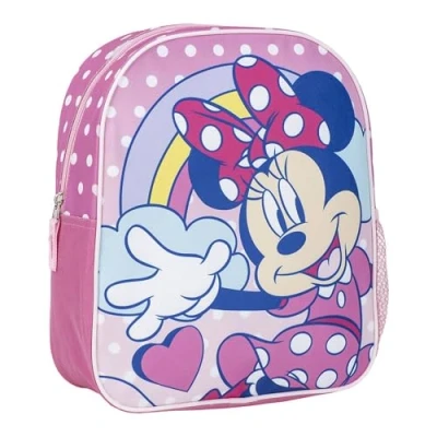 Imagen de Mochila Infantil Escolar de Minnie Mouse Color Rosa 25x20x29 cm Fabricada en Poliéster Con Cierre Cremallera Estampado Producto Original Diseñado España
