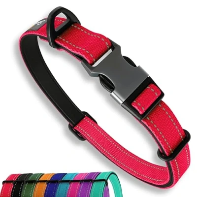 Imagen de Collar Fuerte para Perros pequeños, Color Rojo, Reflectante, Ajustable, Acolchado, Anillo en V de Aluminio, Seguridad