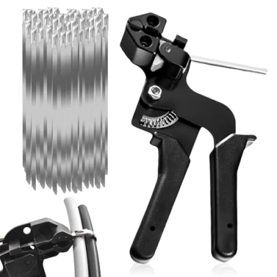 Imagen de Alicates para Bridas Con 100 Cables Acero, Herramienta Pistola Bridas, Flejes, Sujetacables, de Amarre Cable Apretar Cortar
