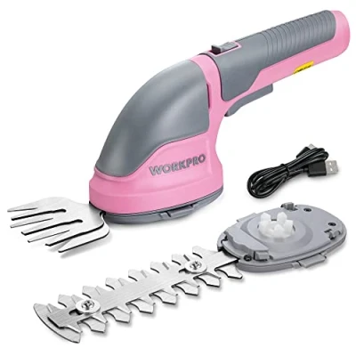 Imagen de WORKPRO Tijeras Cortacésped y Arreglasetos 2 en 1, 3,6 V Cortasetos a Batería Ah, Arreglaseto con Tipos de Cuchillas Ancho Corte 75 mm, 118 Herramienta para Jardín (Rosa)