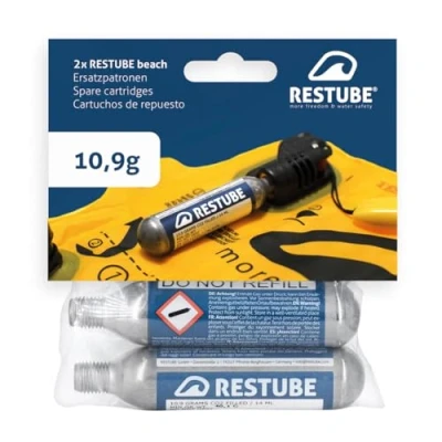 Imagen de Restube Beach Botella de CO2 Recambio para Boya Natación Inflado Rápido (Set 2) Bombonas Impermeables Compatibles con Uso Marino