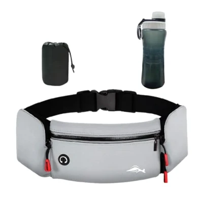 Imagen de Balakaka Riñonera Running Deportiva Hombre Mujer con Botella de Agua, Cinturon Conector para Auriculares, Impermeable Multifuncional Bolso Cintura Portabotellas, Gris Claro