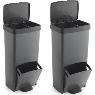 Imagen de PACK de 2 Cubos basura o reciclaje 70L, VERTICAL, en Compartimentos, Papelera para residuos, 76 cm altura, fácil gestión