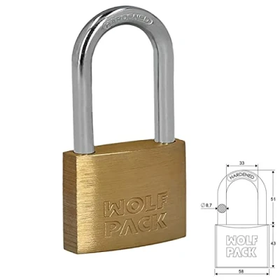 Imagen de WOLFPACK LINEA PROFESIONAL Candado Laton Arco Largo 60 mm.