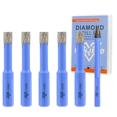 Imagen de Juego de Brocas Diamante Seco 5 Piezas 8mm Corona Diamnate y 6mm Broca Carburo para Baldosas Porcelana Cerámica Mármol Granito Vástago Triangular con Estuche VENJELD