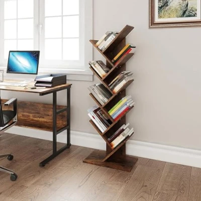 Imagen de YITAHOME Estantería de árbol, Estante pie para Libros, estantes industriales Madera rústica, Color marrón, estanterías Almacenamiento Sala Estar, hogar y Oficina