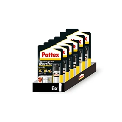 Imagen de Pack de 6 Pattex Barrita Arreglatodo, Masilla Extrafuerte, Pasta Moldeable para Pegar, Reparar y Sellar Cerámica, Hormigón, Metal, Piedra, Madera unidades, Blanco