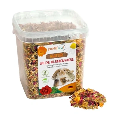 Imagen de petifool Prado de flores silvestres, 600 g, alimento complementario para roedores, conejos, cobayas, hámster, chinchilla y más, sin aditivos artificiales, 100% natural, adecuado las