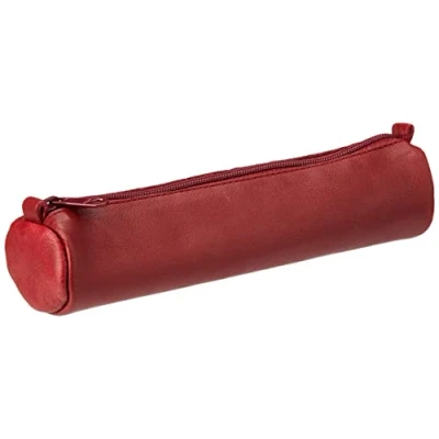 Imagen de Clairefontaine 77030C Une trousse ronde Age Bag en véritable cuir d&#039;agneau 18,5 cm x 4 de diamètre, Rouge