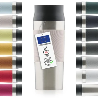 Imagen de Blumtal Vaso Termo café para llevar de a prueba fugas, apto bebidas frías y calientes, con práctico cierre Quick Press, Libre BPA, Rosa, 350 ml