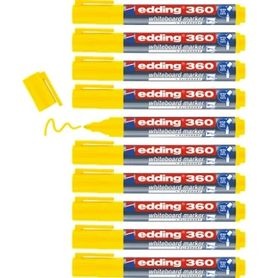 Imagen de edding 360 marcador para pizarras blancas amarillo 10 rotuladores punta redonda 1,5 3 mm rotulador pizarra blanca, borrado en seco flipchart, tablón de notas