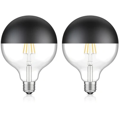 Imagen de ledscom.de 2 piezas bombilla LED E27, G125, blanco cálido (2700 K), 6,7 W, 660lm, espejo de cabeza (negro)