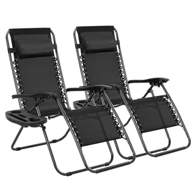 Imagen de T LoVendo Pack 2 Tumbonas o Sillas de Exterior Plegables para jardín, playa, piscina, terraza. Gravedad Zero unidades, Acero ligero, Portavasos y Reposacabezas.