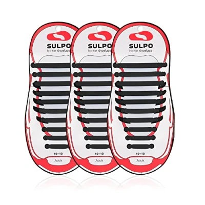 Imagen de SULPO 3 Pares Cordones sin atar elásticos de silicona Juego lazos goma para zapatos mujer, hombre y niños
