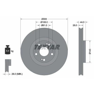 Imagen de TEXTAR 92112300 Disco de freno 305 28 05/07 108 ventilación interna sin perno sujeción rueda, buje rueda RENAULT: ESPACE 3