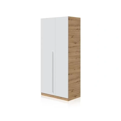 Imagen de Habitdesign Armario Juvenil, Infantil, Individual, Modelo Noa, Acabado en Color Blanco Artik y Roble Nodi, Medidas: 90 cm (Ancho) x 200 (Alto) 52 (Fondo)