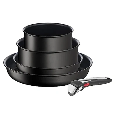 Imagen de Tefal Ingenio Unlimited On Juego de 2 sartenes (22 28 cm) + cazos (16/20cm) Mango extraíble: antiadherentes, revestimiento titanio, Thermo signal, apto lavavajillas