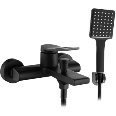 Imagen de Rea SOUL BLACK GRIFO de BAÑERA Mezclador bañera con ducha latón para baño frío y caliente ajustable (negro)