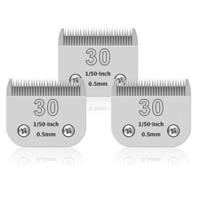 Imagen de Paquete de 3 Cuchillas Acero Inoxidable extraíbles 30# para peluquería Perros, compatibles con Andis/Oster A5/Heiniger/Moser/Wahl, tamaño n.30, Longitud Corte 1/50 Pulgadas 0,5 mm