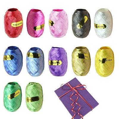 Imagen de 12 Rollos Cinta Regalo, 5 mm x 10 m Metálica Globos,Cinta Navidad para Fiesta, Floristería, Manualidades, Decoración de Tartas