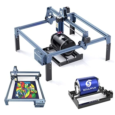 Imagen de SCULPFUN S9 Grabadora láser con rodillo giratorio, efecto de 90W, rotación 360, cortador laser kit para grabado en madera, acrílico, metal