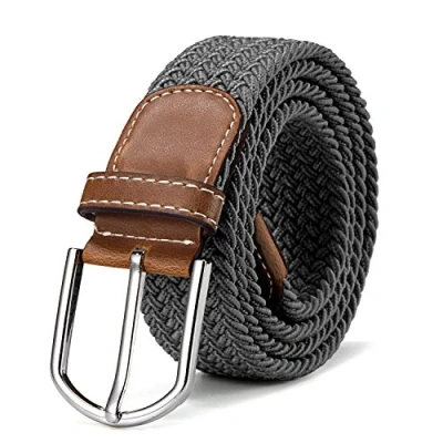 Imagen de DonDon Cinturón trenzado extensible y elástico para hombres mujeres de 100 cm a 130 longitud gris