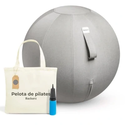 Imagen de Backerz Sillita de 75 cm Asiento ergonómico para Oficina y en el hogar Tela Duradera, Pelota Gimnasia, Silla con Forro Bala Funda Lino Lavable, Gris Claro