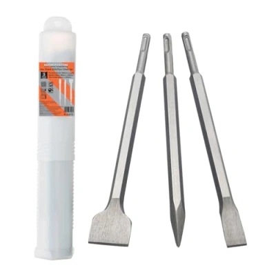 Imagen de HPMAISON Juego de cinceles SDS Plus 3 piezas, Vástago hexagonal Pala alta calidad, cincel plano y punta para mampostería pared ladrillo granito uso universal