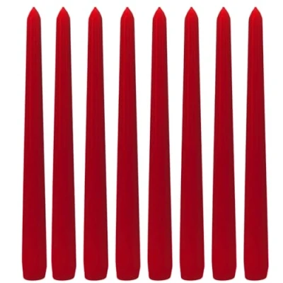 Imagen de velas puntiagudas, de barra, mesa, en juego 8 unidades rojo, contenido del envío: unidades, tamaño: 25 x 2 cm (alto diámetro).