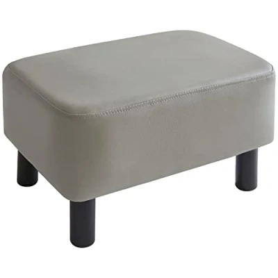 Imagen de YMYNY Reposapiés de 42 cm Otomana con Patas Madera Estables Cuero la PU Taburete para Cambio Zapatos Sala Estar Asiento Acolchado Dormitorio Gris HD HRF BD211