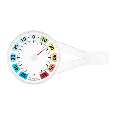 Imagen de TFA Dostmann Termómetro analógico para ventana, 14.6019, lectura cómoda de la temperatura exterior, resistente a intemperie, con almohadilla adhesiva, transparente, multicolor