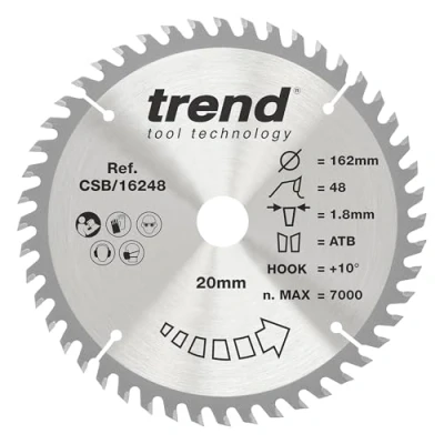 Imagen de Trend CraftPro Hoja de sierra TCT corte transversal para sierras circulares, 162 mm x 48 dientes 20 diámetro interior, punta carburo tungsteno, CSB/16248
