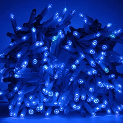 Imagen de Luccika cadena luminosa de luces 10 metros con 100 MaxiLED azules flash blanco hielo, Navidad profesional para uso exterior e interior alimentador