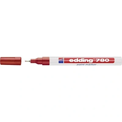 Imagen de edding 780 marcador de tinta opaca rojo 1 rotulador punta redonda 0,8 mm para metal, vidrio, piedras o plástico resistente al calor, permanente, no mancha, impermeable