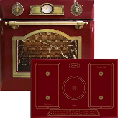 Imagen de Kaiser EH 6355 RotEm Eléctricos Horno empotrado 67L Bordos / 8 funciones/autosuficiente/retro/iluminación+ KCT 7797 Fi Placa de inducción (77 cm), color burdeos, placa, púas y teppan
