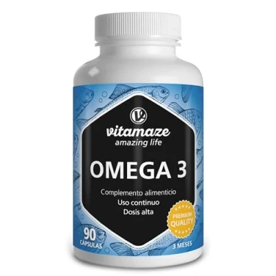 Imagen de Vitamaze® Omega 3 1000 mg por Capsula, Puro Aceite de Pescado con 400 (40%) EPA y 300 (30%) DHA Cápsula para Meses, FOS Certificado, Calidad Alemana