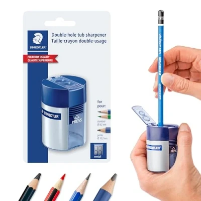 Imagen de STAEDTLER metal Double Hole Sharpener with Tub, 512001bk by