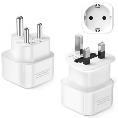 Imagen de LENCENT Tipo D y G Combinación Adaptador Enchufe, de Viaje 2 Pin Europa a 3 para Maldivas, Sri Lanka, Tanzania, Zanzíbar, África, Dubai, Namibia, Ghana, India, Yemen, Ghana