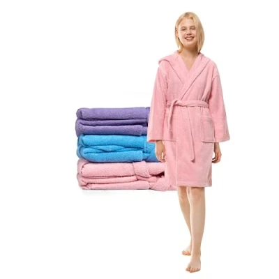 Imagen de Twinzen Bata Niño y Niña Adolescente con Capucha, 100% Oeko Tex, Invierno 13 14 Años Rosa Tejido Esponja Batin de Baño Ultra Suave Absorbente