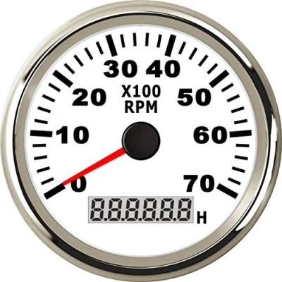 Imagen de ELING Tacómetro a prueba de agua REV contador RPM Gauge con horas 0 7000RPM 85mm 9 32V luz fondo